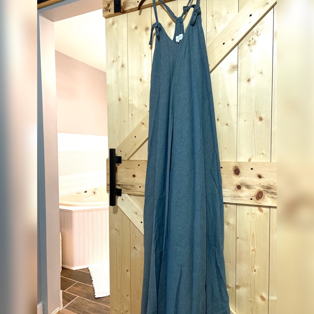 The Great denim jean maxi dress tie knot strap